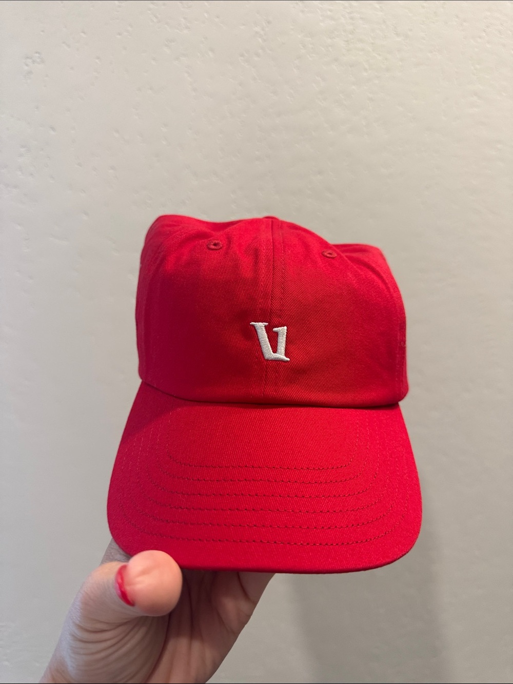 Vuori Red Baseball Cap with White V Logo